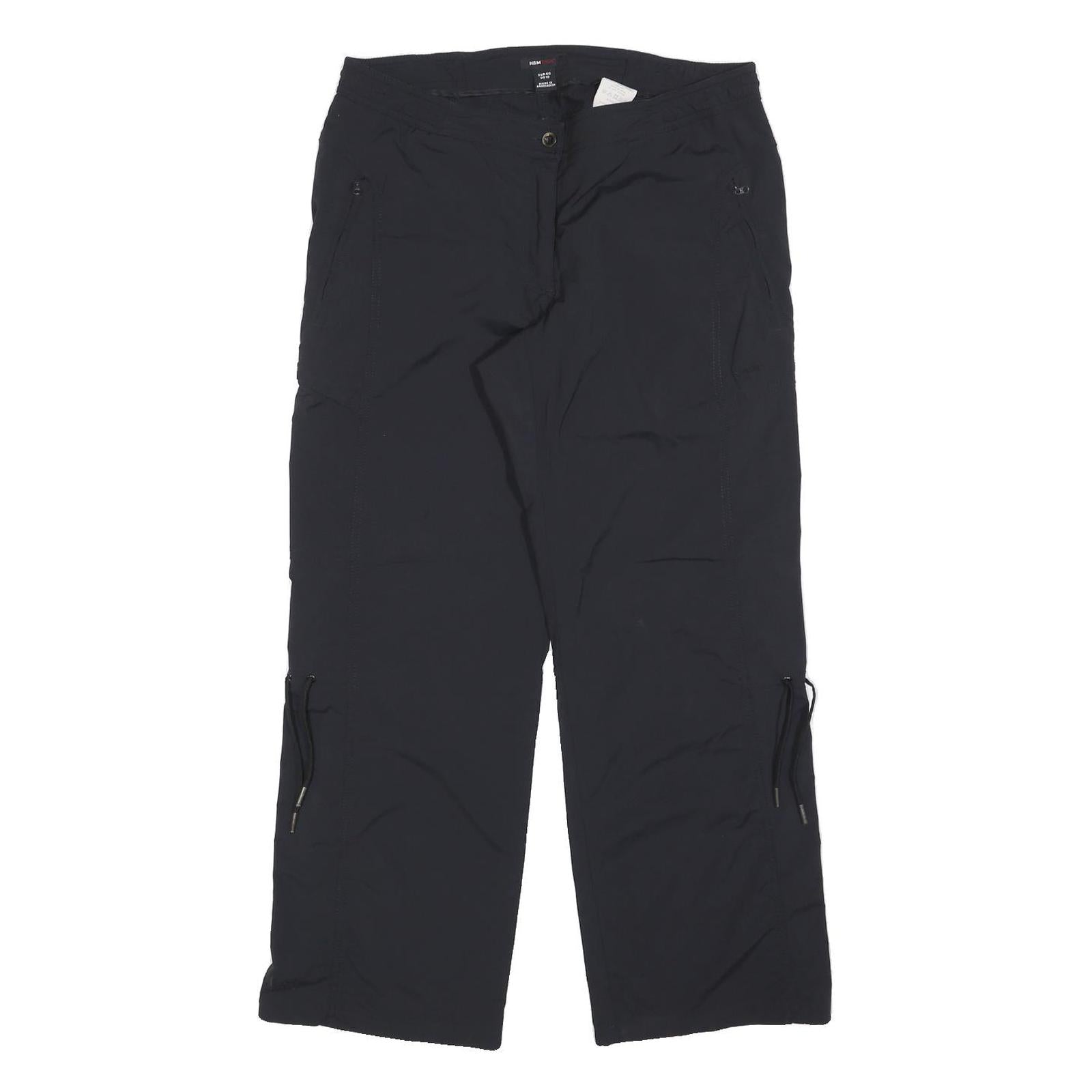 H&M Womens Polyester Blend Black Relaxed Cargo Trousers W32 L30 Zip Pocket