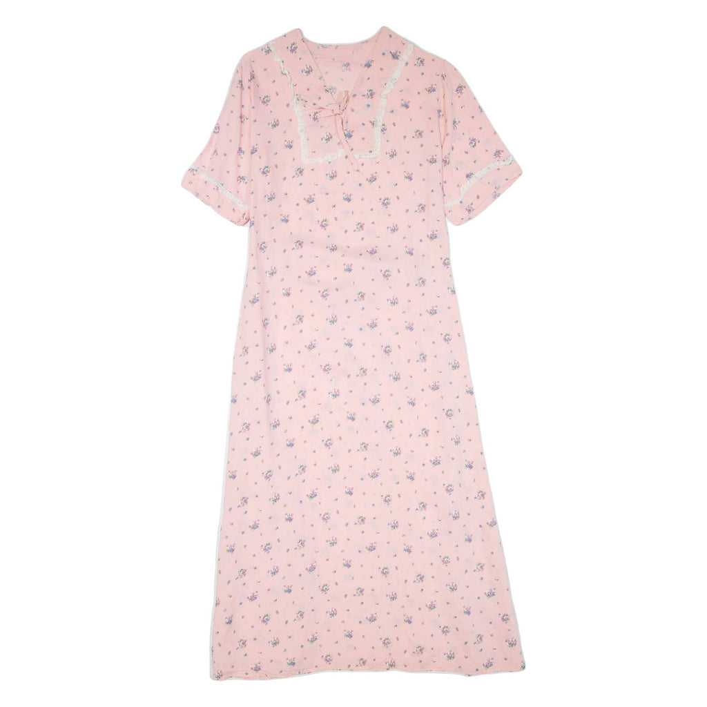Womens Day Dress Pink Floral Short Sleeve Midi L