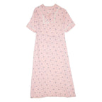Womens Day Dress Pink Floral Short Sleeve Midi L