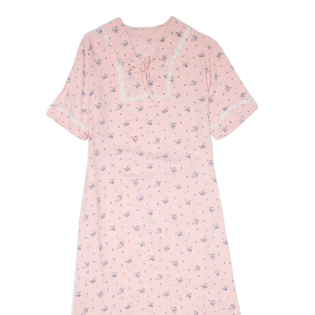 Womens Day Dress Pink Floral Short Sleeve Midi L