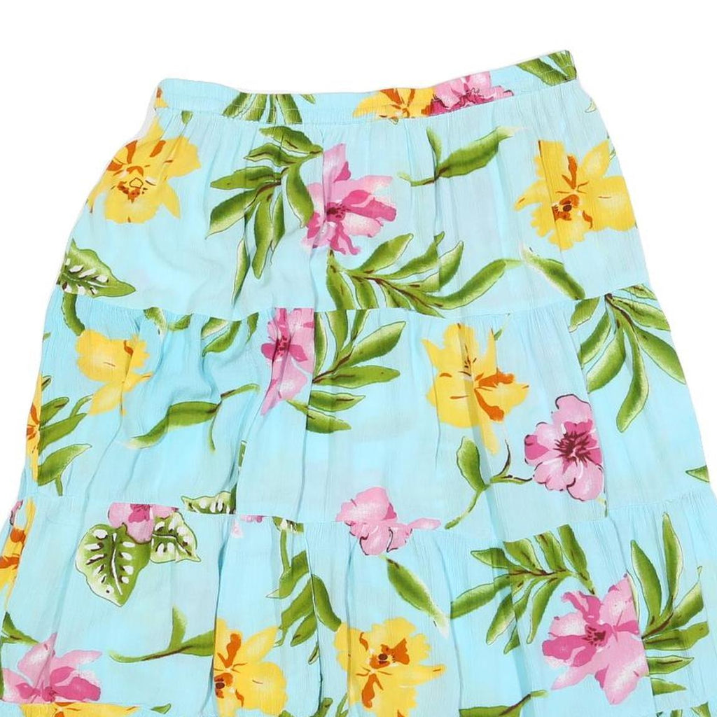 CATHY DENIS Womens Blue Floral Swing Midi Viscose Skirt L Tiered Casual