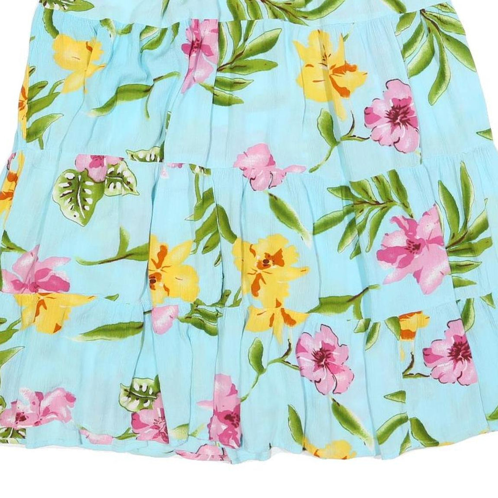 CATHY DENIS Womens Blue Floral Swing Midi Viscose Skirt L Tiered Casual