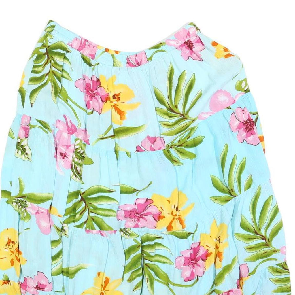 CATHY DENIS Womens Blue Floral Swing Midi Viscose Skirt L Tiered Casual