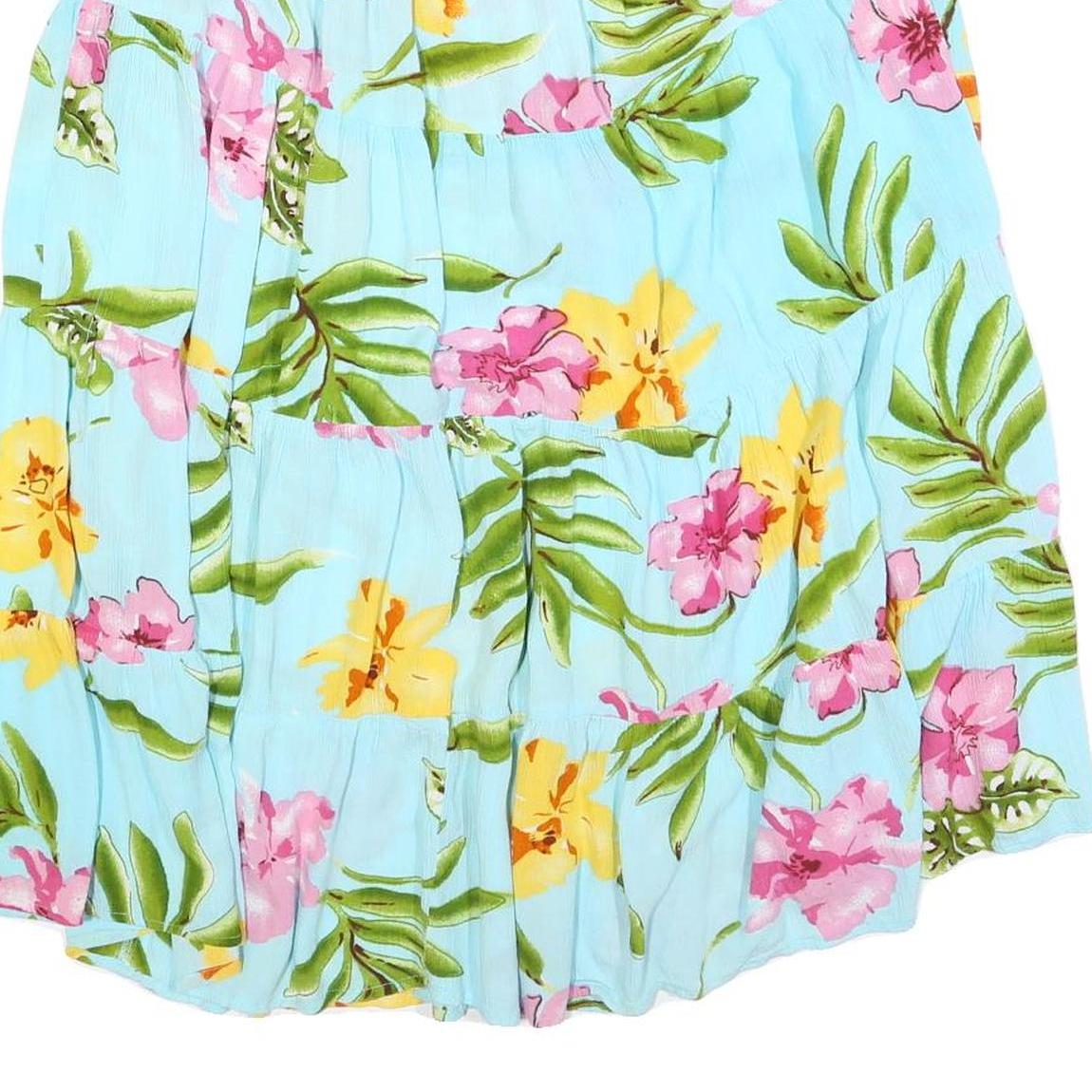 CATHY DENIS Womens Blue Floral Swing Midi Viscose Skirt L Tiered Casual