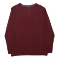 TOMMY HILFIGER Boys Maroon Plain V Neck Basic Knit Jumper L Cotton Blend