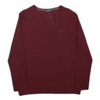 TOMMY HILFIGER Boys Maroon Plain V Neck Basic Knit Jumper L Cotton Blend