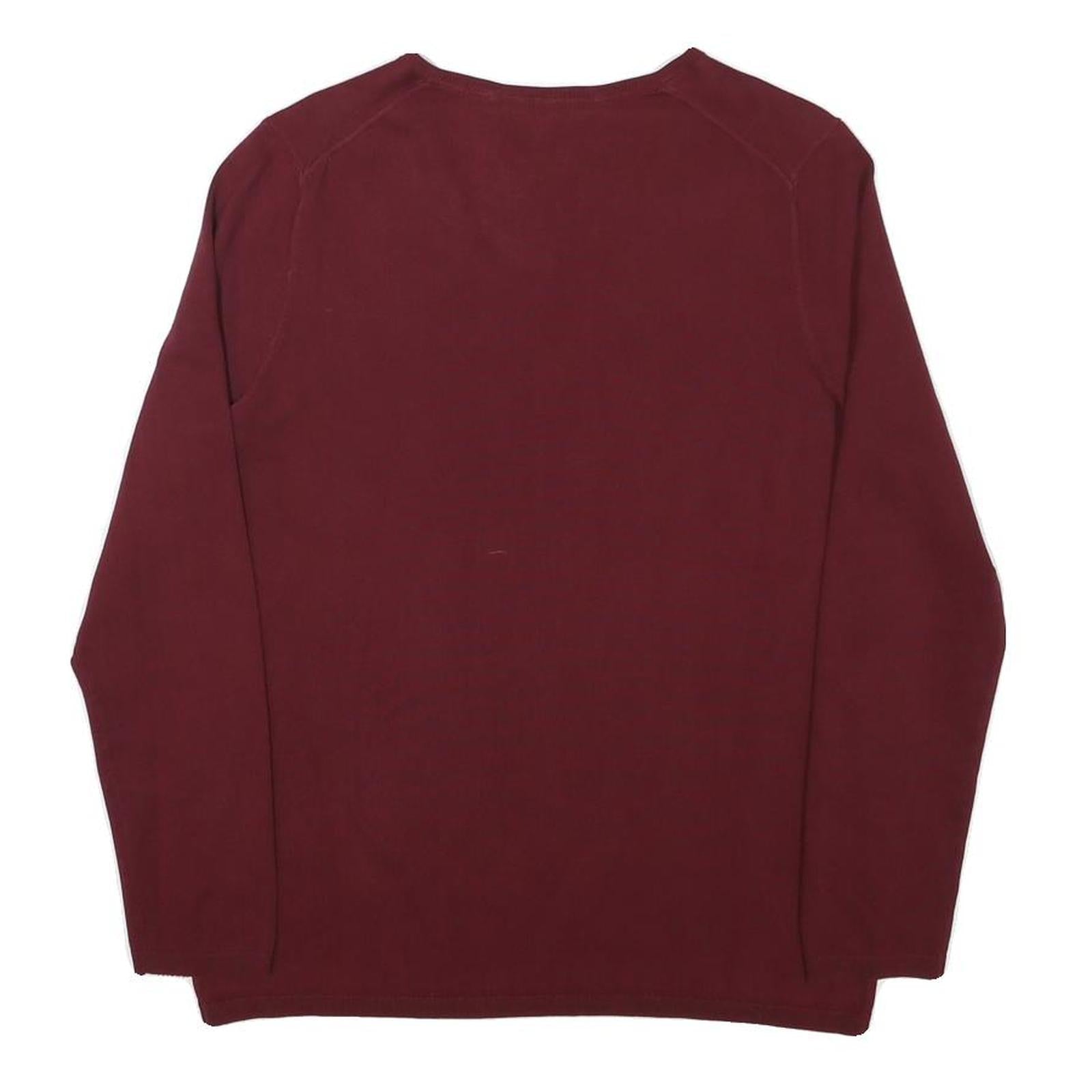 TOMMY HILFIGER Boys Maroon Plain V Neck Basic Knit Jumper L Cotton Blend