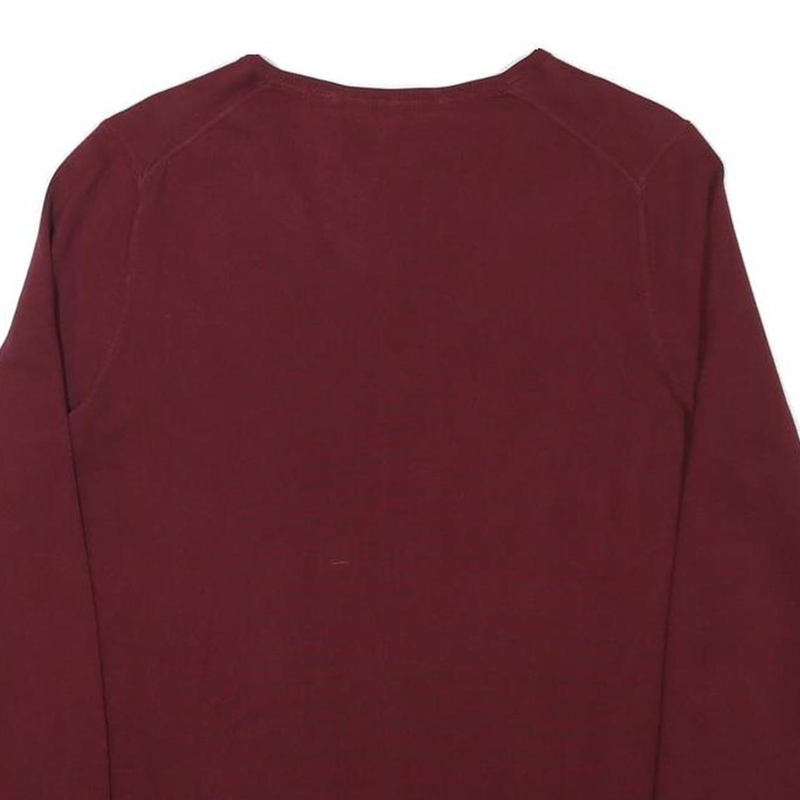 TOMMY HILFIGER Boys Maroon Plain V Neck Basic Knit Jumper L Cotton Blend