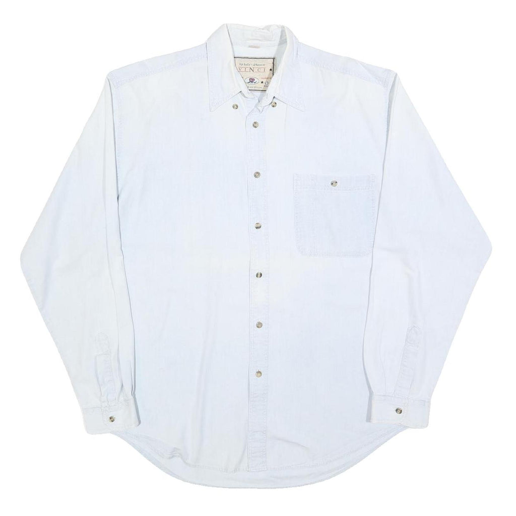 VINCI Mens White Casual Shirt M Cotton Blend Button Down Long Sleeve