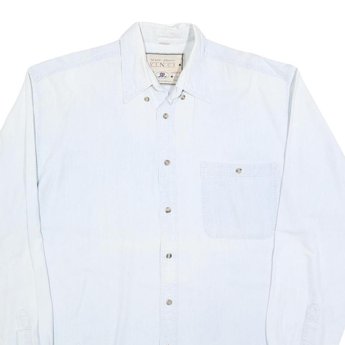 VINCI Mens White Casual Shirt M Cotton Blend Button Down Long Sleeve