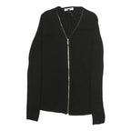 CALVIN KLEIN Womens Black Zip Front Top Long Sleeve V-Neck XS Slim Fit