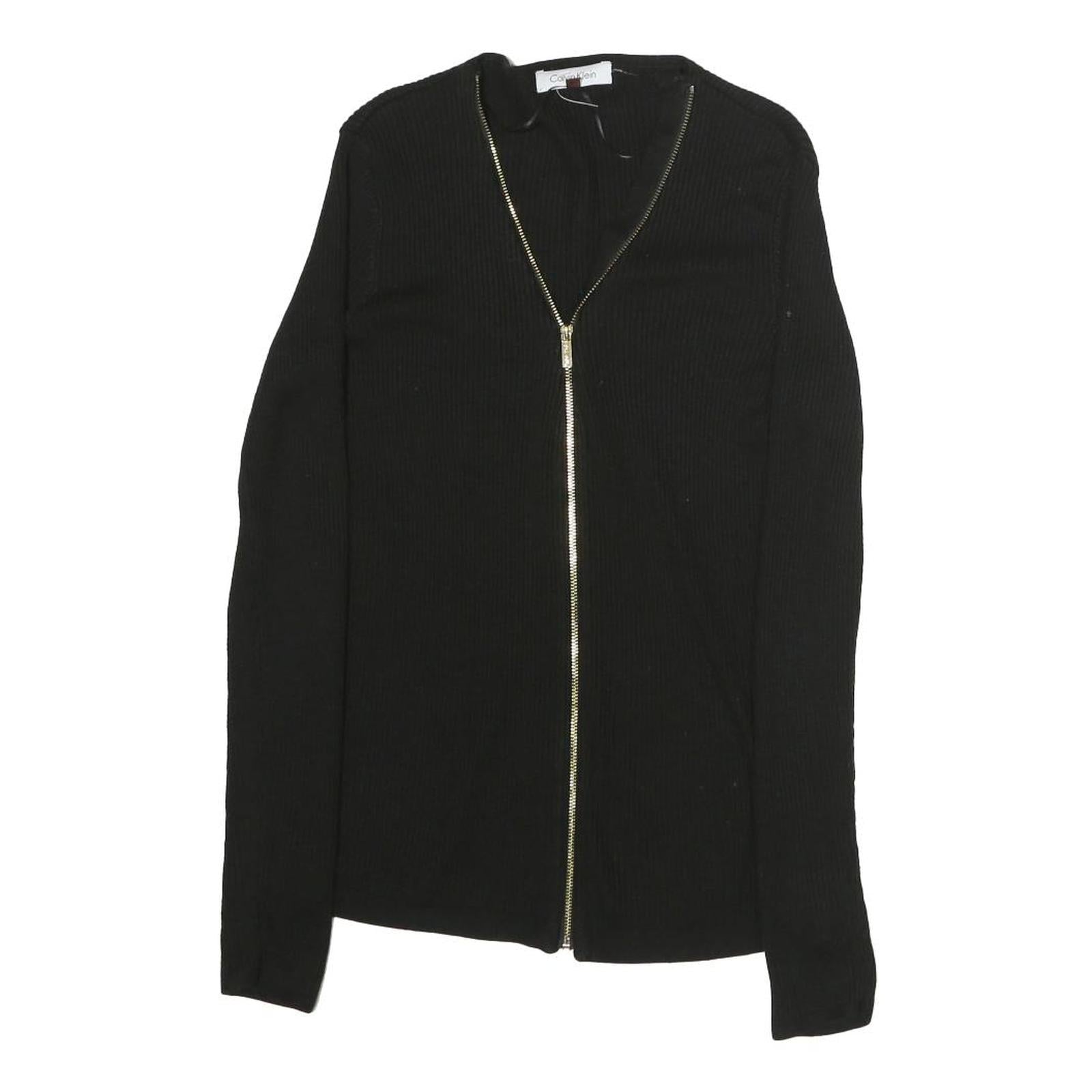 CALVIN KLEIN Womens Black Zip Front Top Long Sleeve V-Neck XS Slim Fit