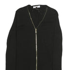 CALVIN KLEIN Womens Black Zip Front Top Long Sleeve V-Neck XS Slim Fit