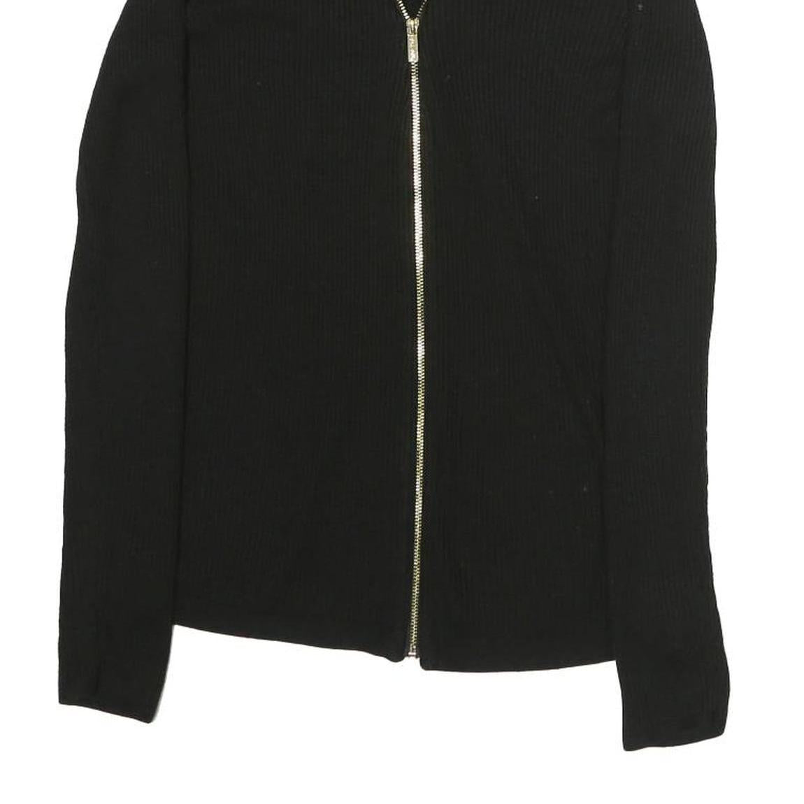 CALVIN KLEIN Womens Black Zip Front Top Long Sleeve V-Neck XS Slim Fit