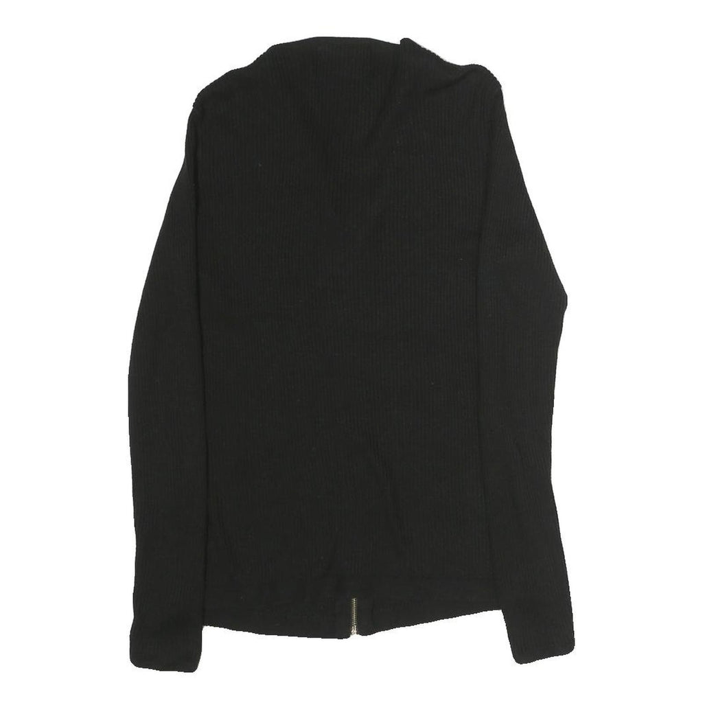 CALVIN KLEIN Womens Black Zip Front Top Long Sleeve V-Neck XS Slim Fit