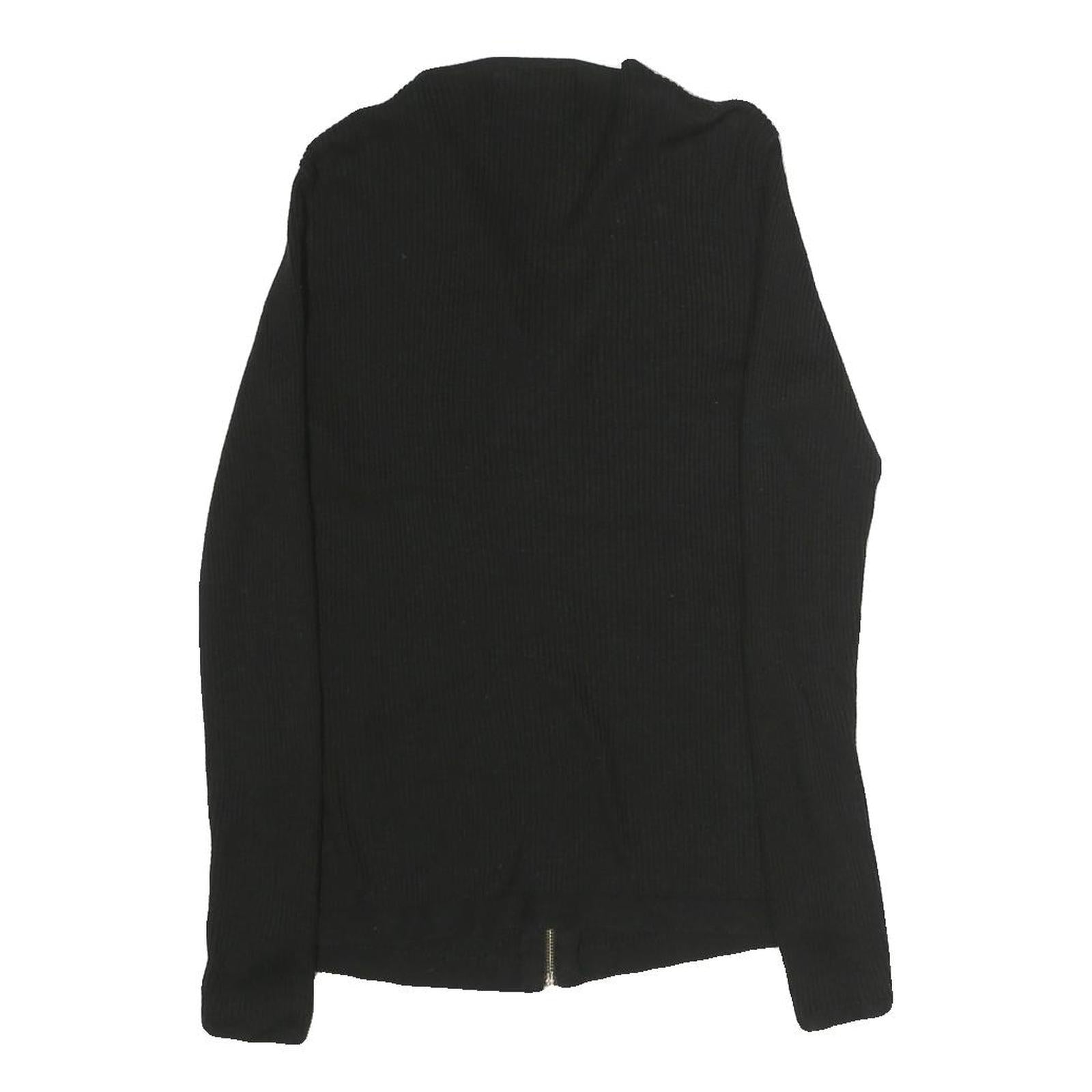 CALVIN KLEIN Womens Black Zip Front Top Long Sleeve V-Neck XS Slim Fit