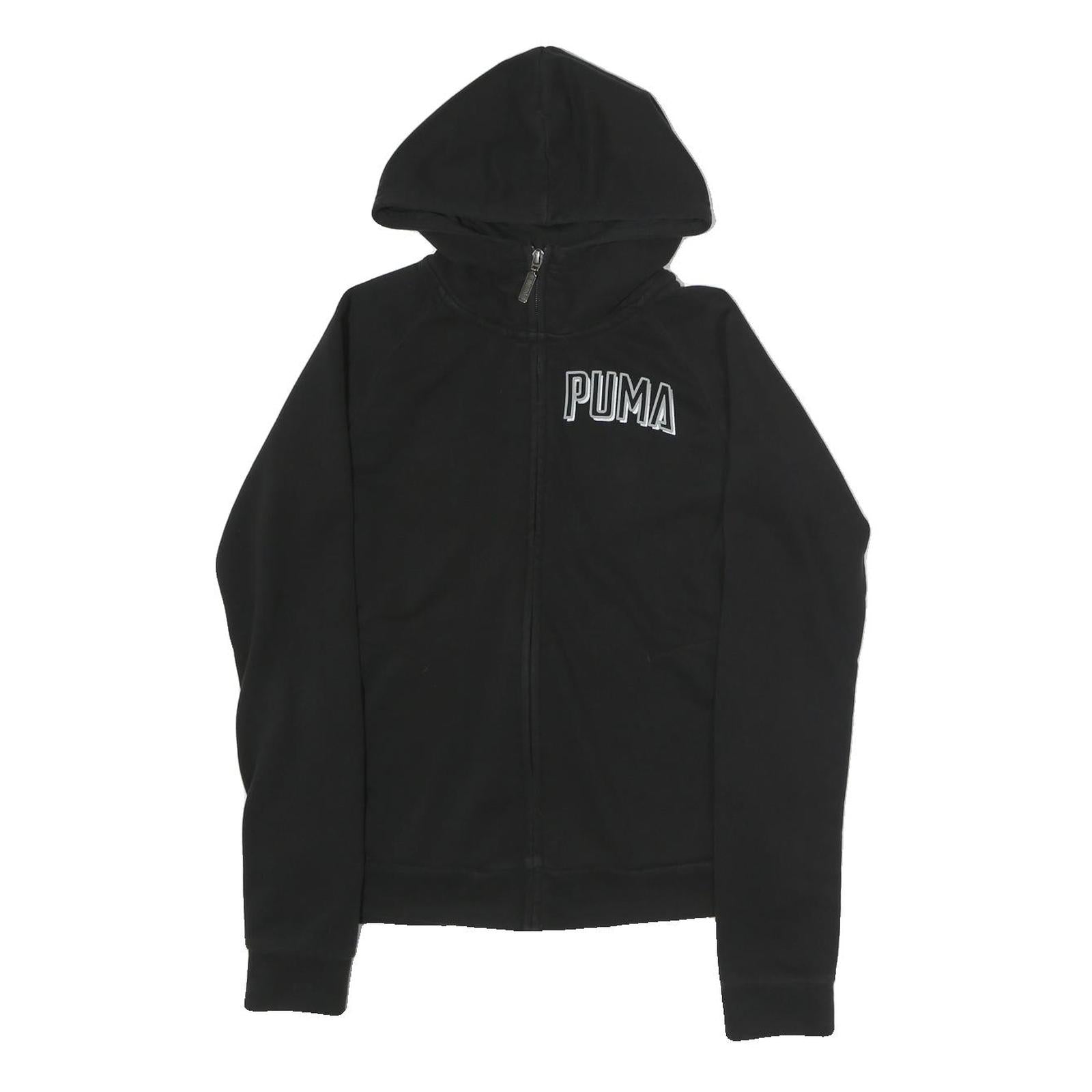 PUMA Womens Black Hoodie S Full Zip Cotton Blend Casual Sportswear