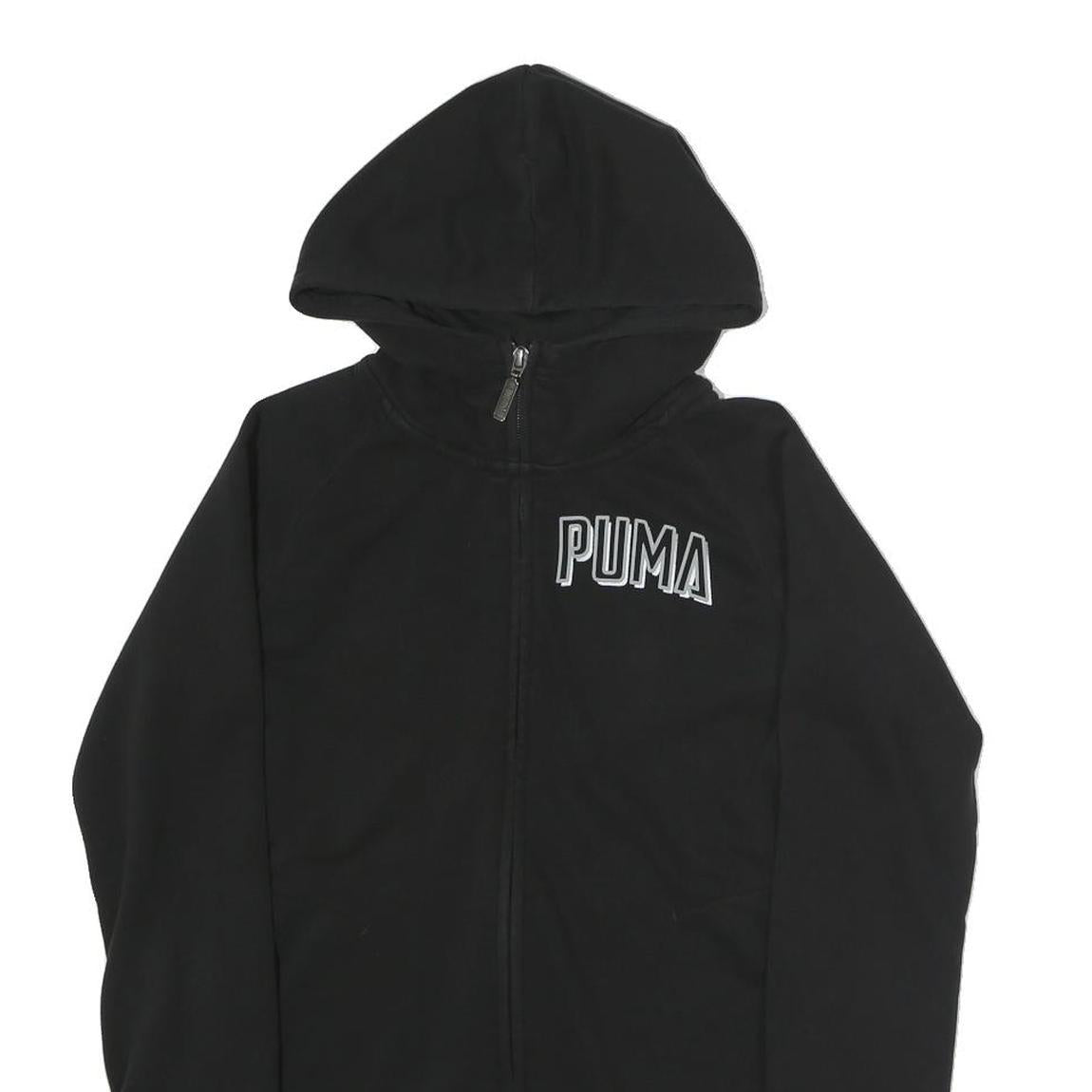 PUMA Womens Black Hoodie S Full Zip Cotton Blend Casual Sportswear