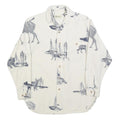 EDDIE BAUER Mens White & Navy Animal Print Cotton Blend Shirt S Casual Long
