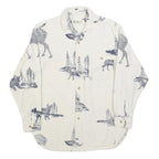 EDDIE BAUER Mens White & Navy Animal Print Cotton Blend Shirt S Casual Long