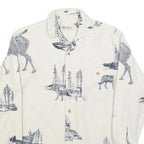 EDDIE BAUER Mens White & Navy Animal Print Cotton Blend Shirt S Casual Long