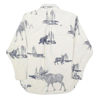 EDDIE BAUER Mens White & Navy Animal Print Cotton Blend Shirt S Casual Long