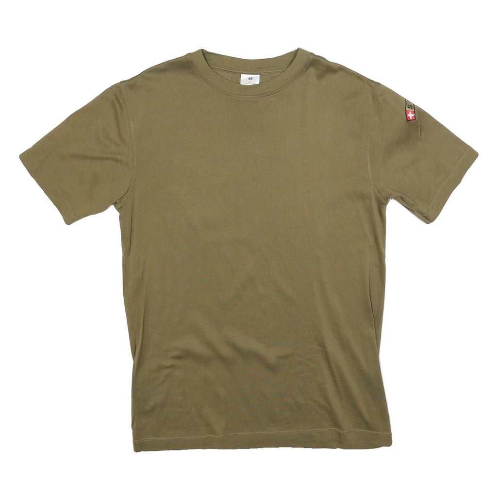 Mens Olive Plain Cotton Blend T-Shirt M Short Sleeve Crew Neck Basic Casual