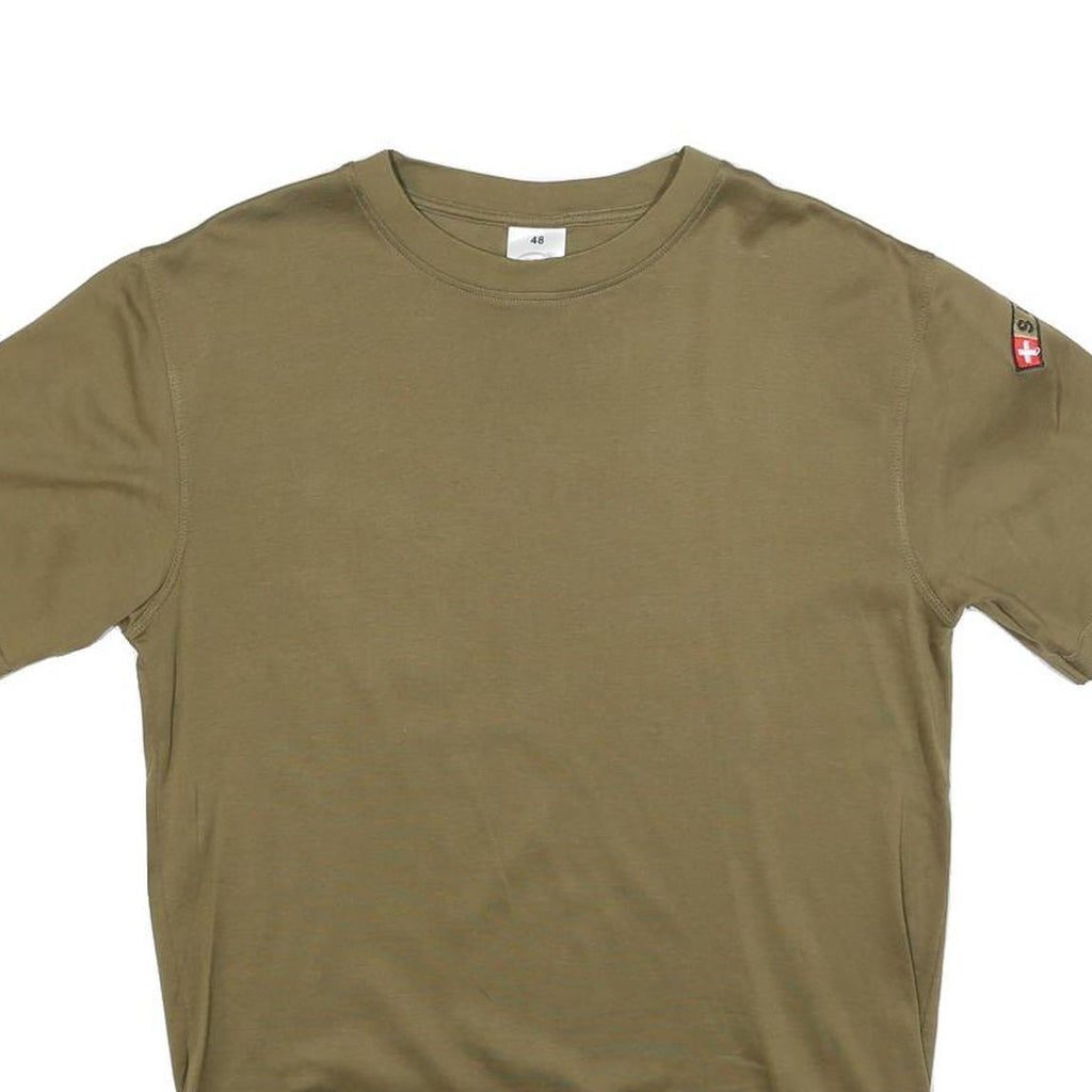 Mens Olive Plain Cotton Blend T-Shirt M Short Sleeve Crew Neck Basic Casual