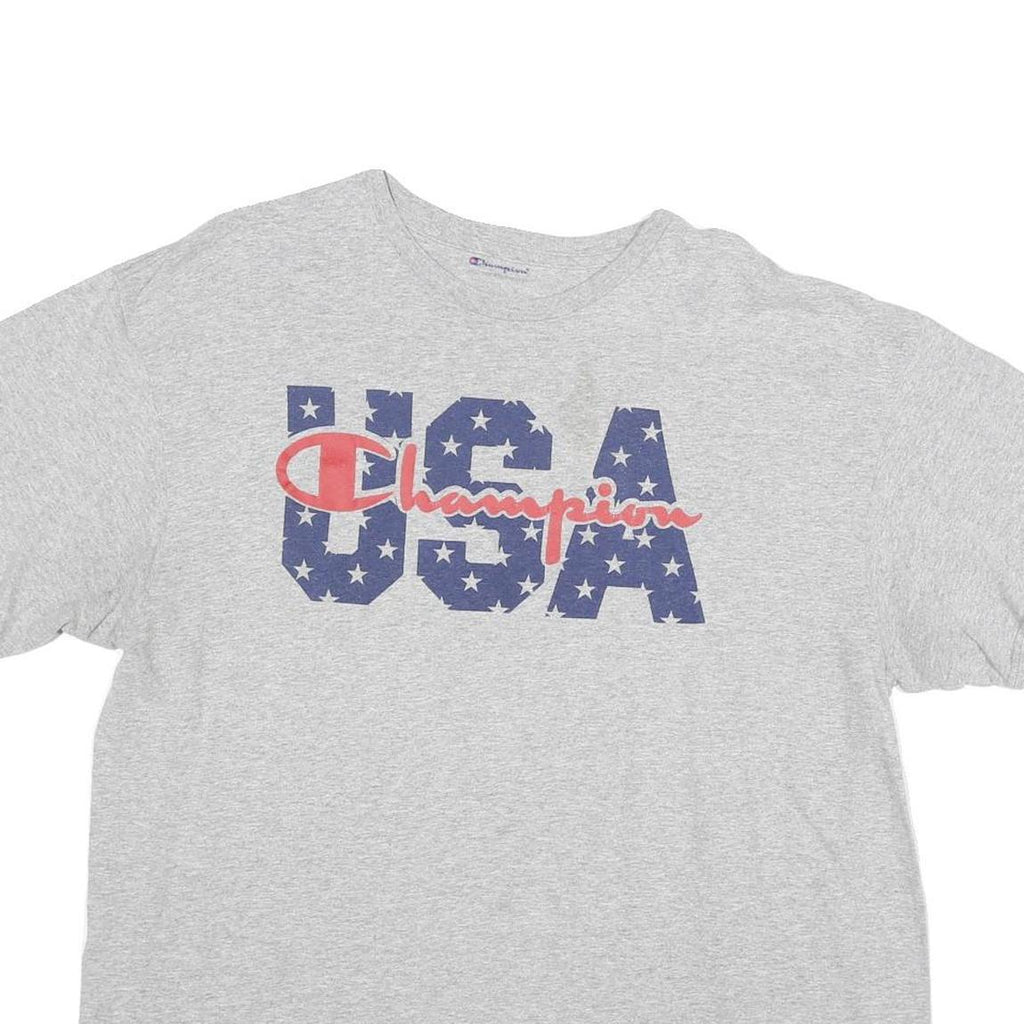CHAMPION Mens Grey USA Graphic T-Shirt XL Short Sleeve Crew Neck Cotton Blend