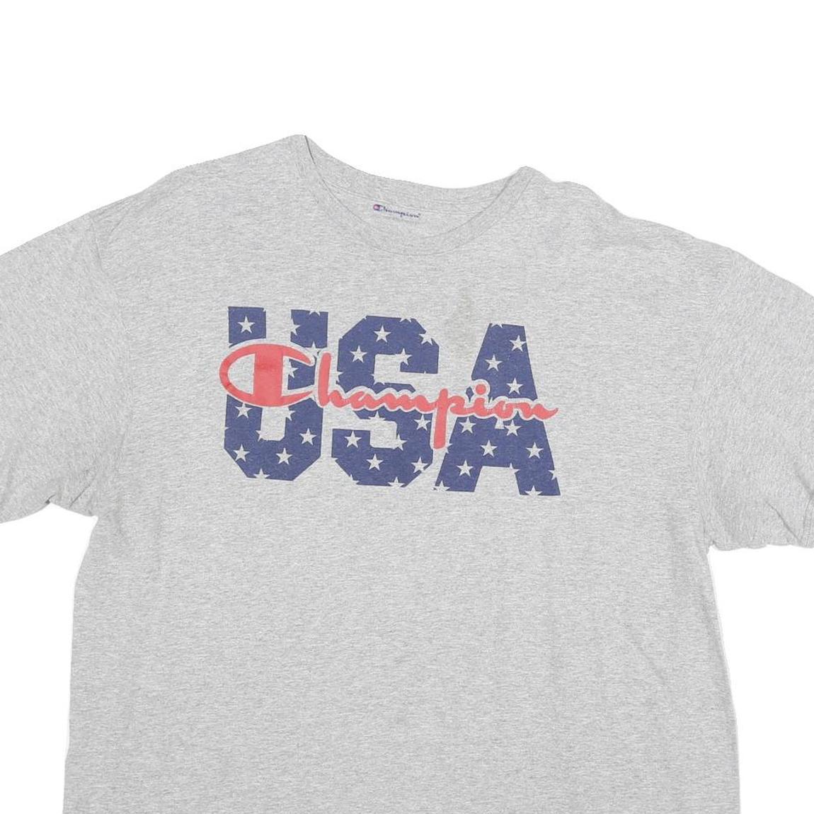 CHAMPION Mens Grey USA Graphic T-Shirt XL Short Sleeve Crew Neck Cotton Blend