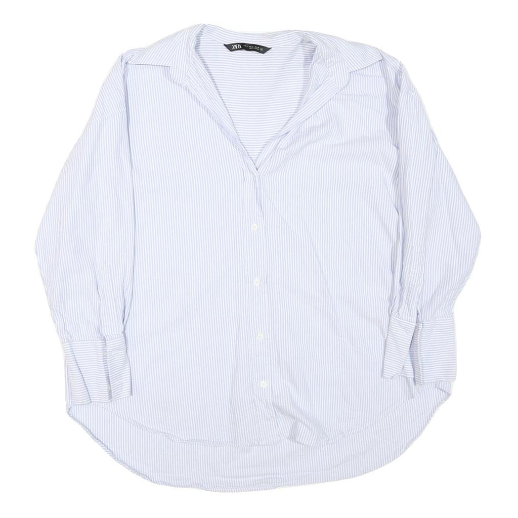 ZARA Womens Blue & White Striped Shirt S Cotton Blend Casual Long Sleeve