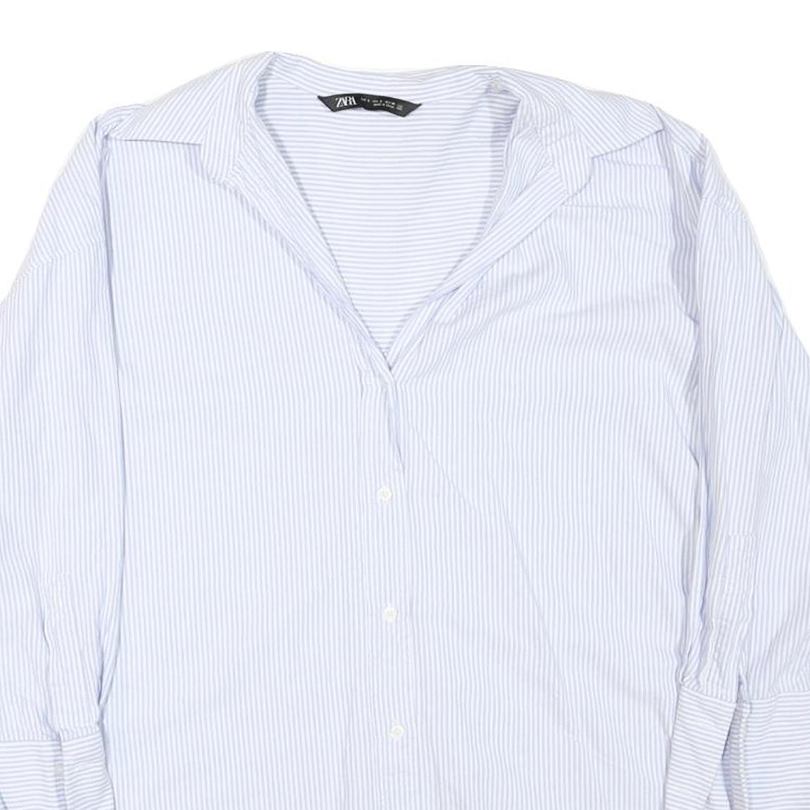 ZARA Womens Blue & White Striped Shirt S Cotton Blend Casual Long Sleeve