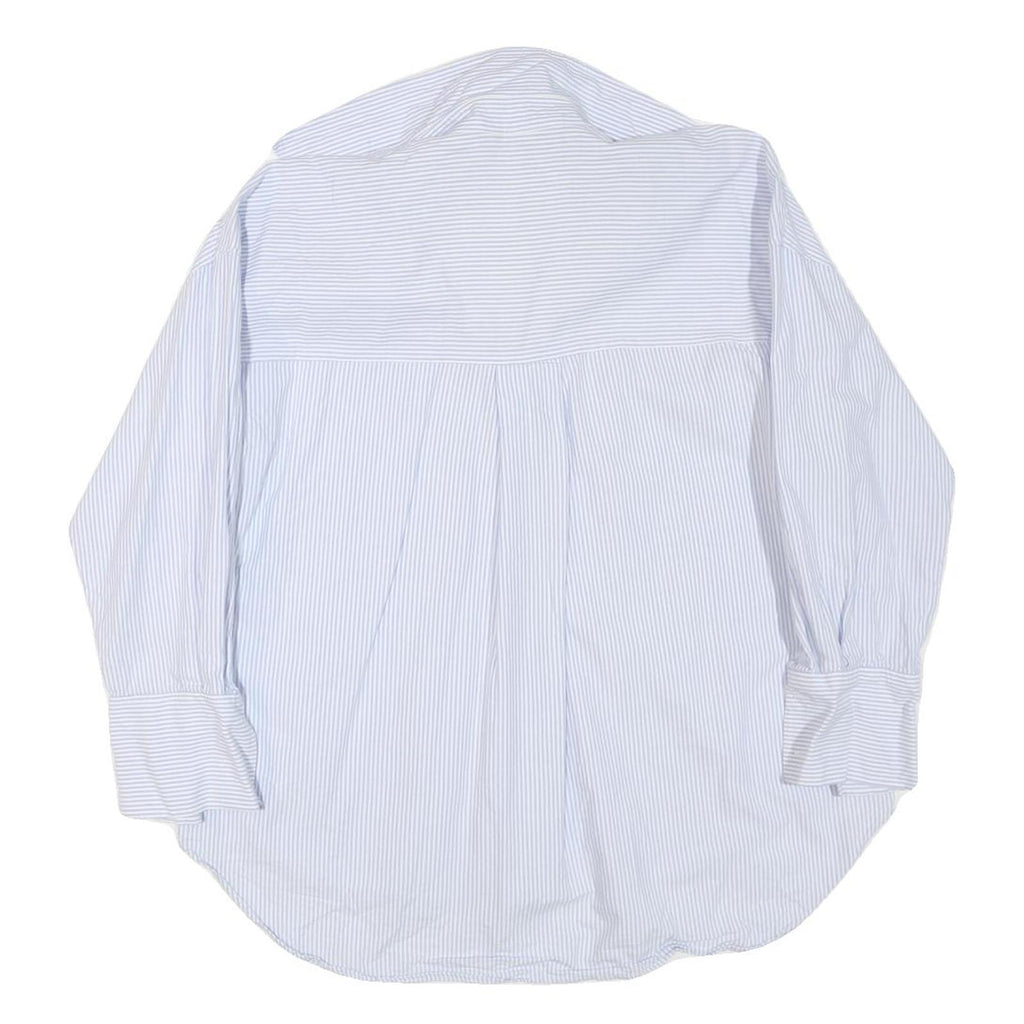 ZARA Womens Blue & White Striped Shirt S Cotton Blend Casual Long Sleeve