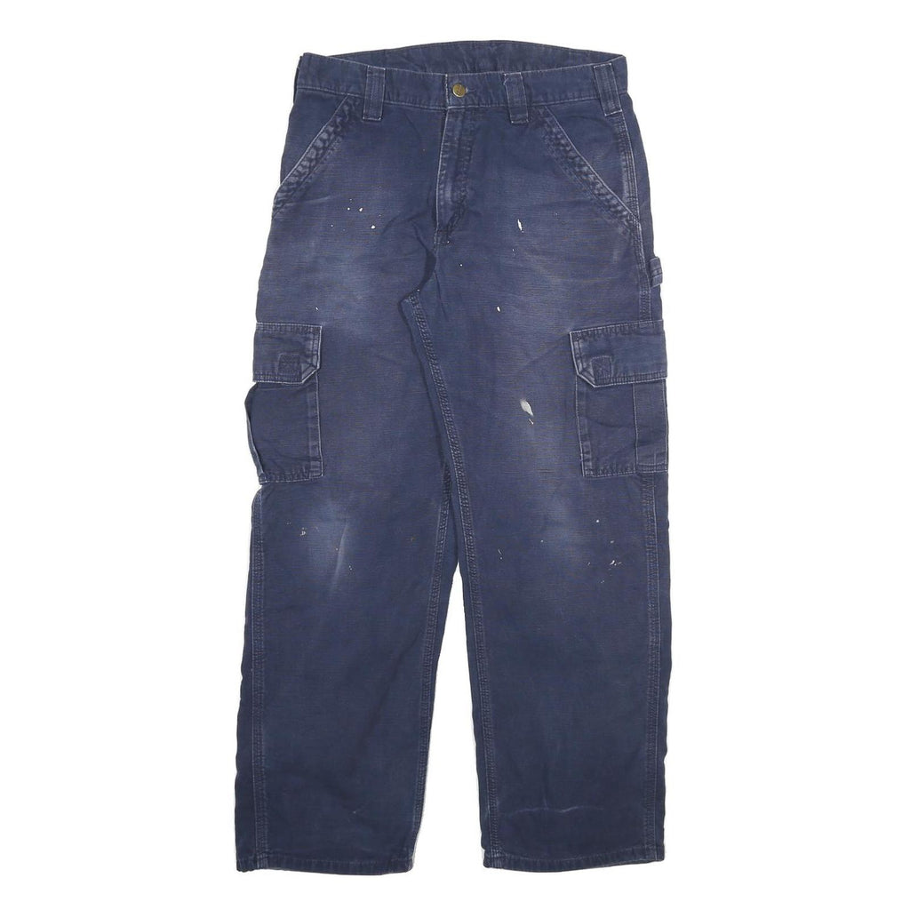 CARHARTT Mens Relaxed Blue Cargo Workwear Cotton Blend Trousers W32 L28
