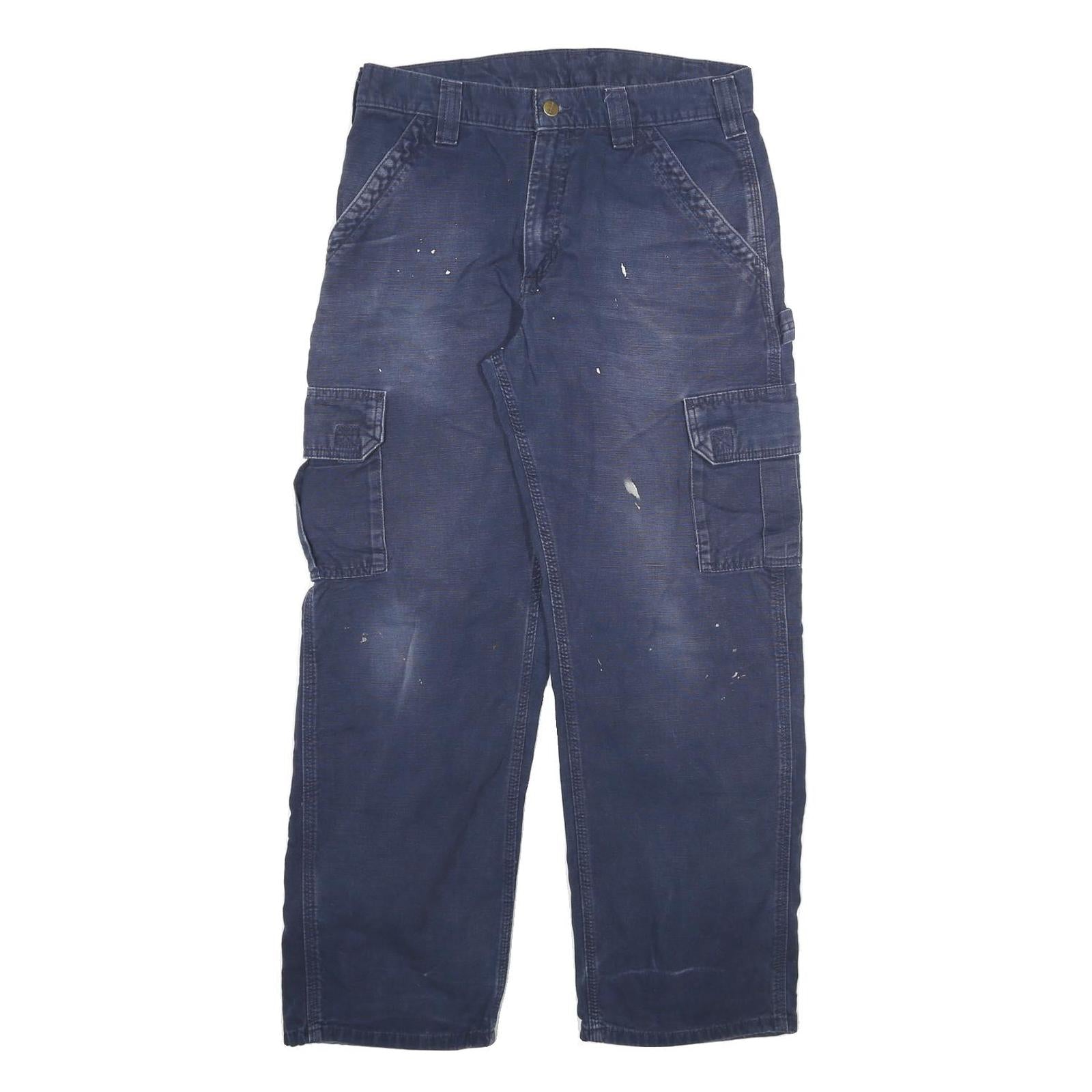 CARHARTT Mens Relaxed Blue Cargo Workwear Cotton Blend Trousers W32 L28