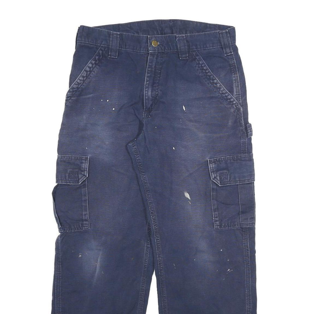 CARHARTT Mens Relaxed Blue Cargo Workwear Cotton Blend Trousers W32 L28
