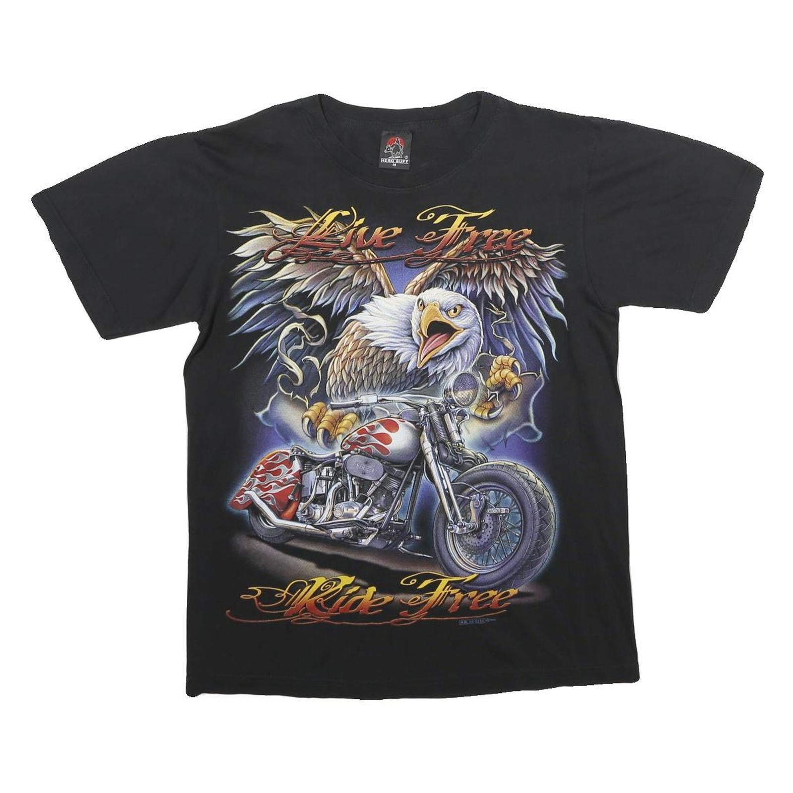 HERO BUFF Mens Black Graphic T-Shirt M Short Sleeve Crew Neck Live Free Ride
