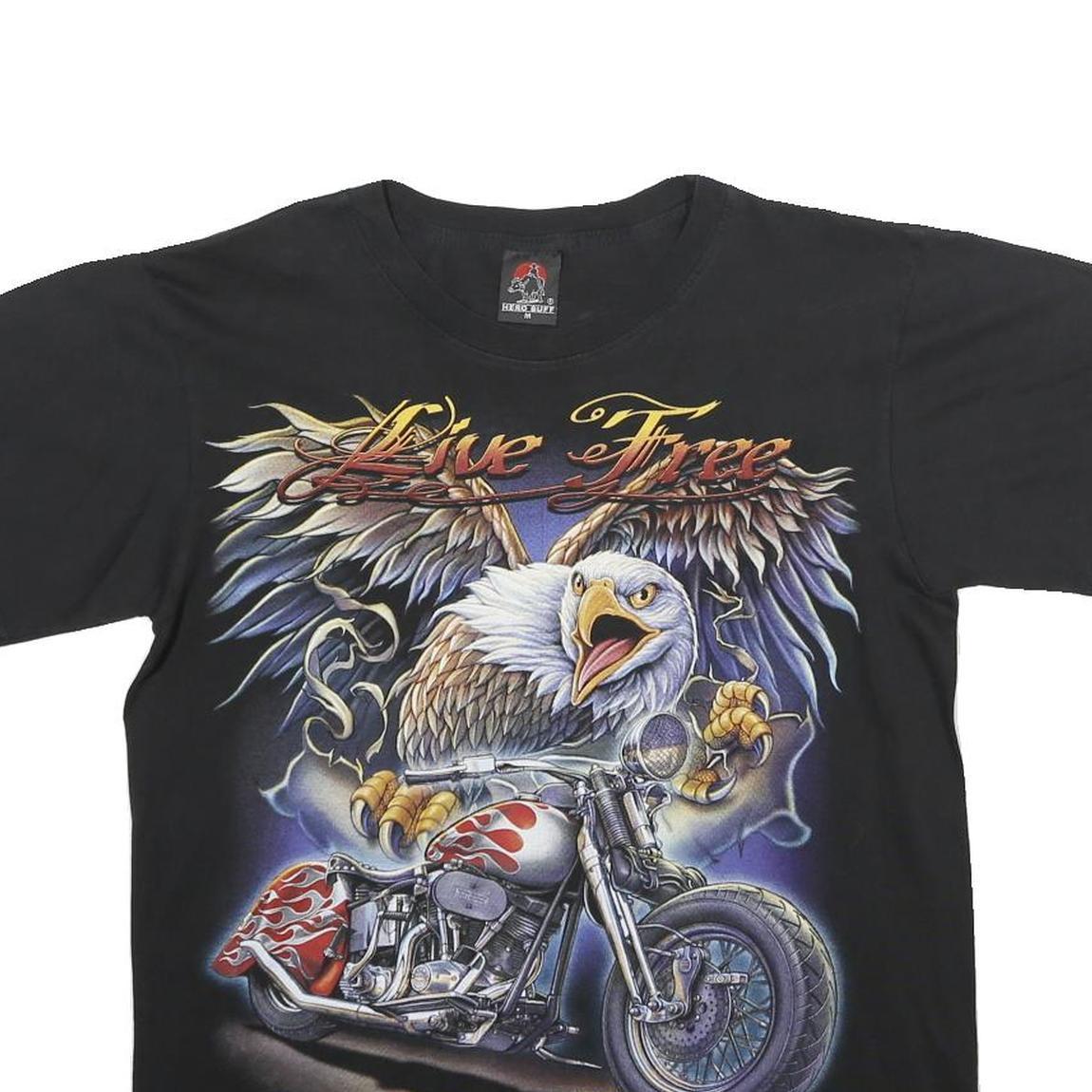 HERO BUFF Mens Black Graphic T-Shirt M Short Sleeve Crew Neck Live Free Ride