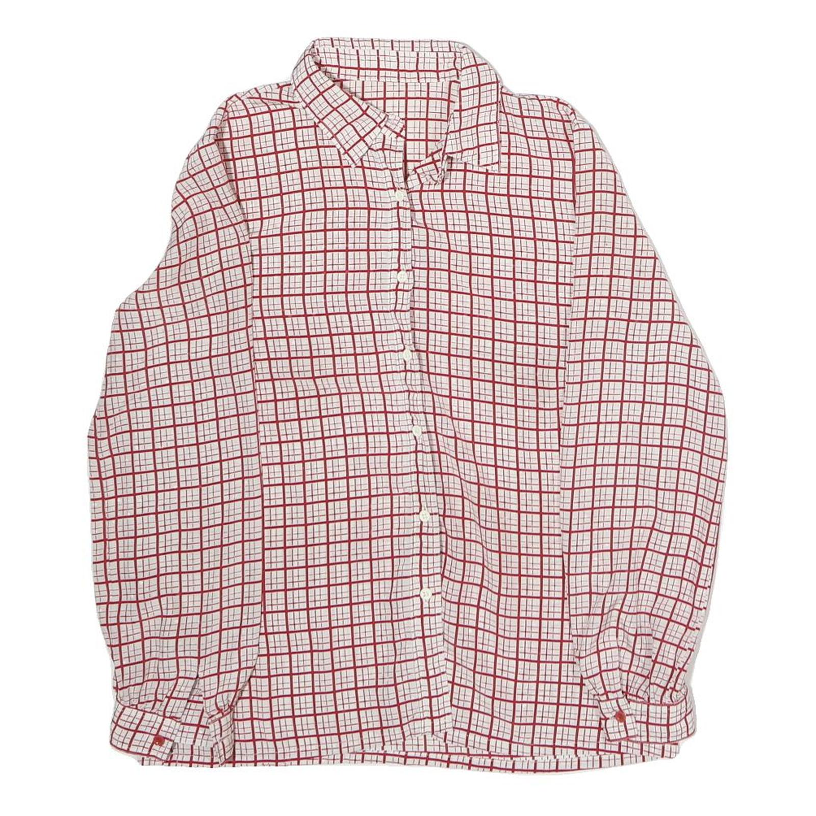 Womens White & Red Checked Shirt M Button Down Long Sleeve Polyester Casual