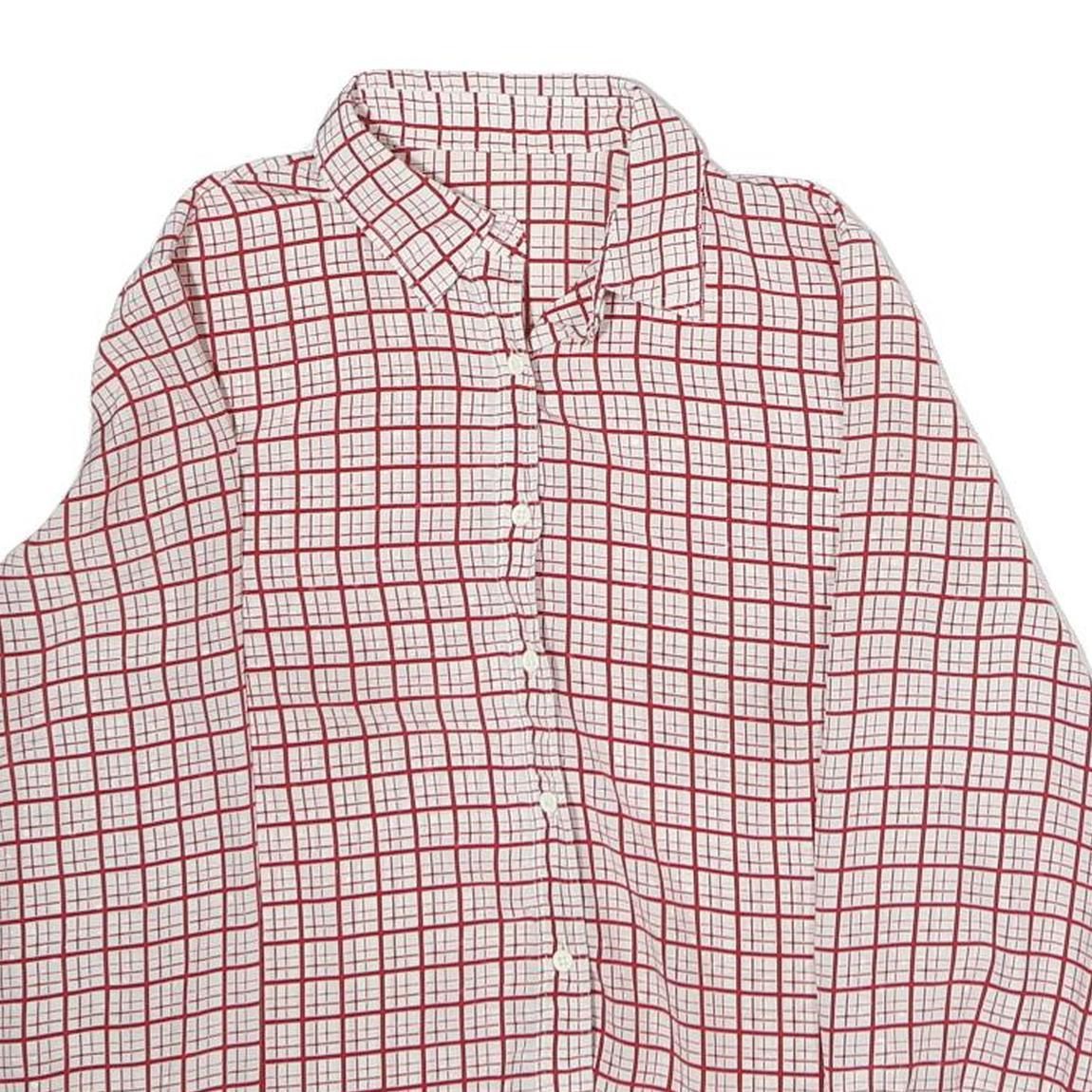 Womens White & Red Checked Shirt M Button Down Long Sleeve Polyester Casual