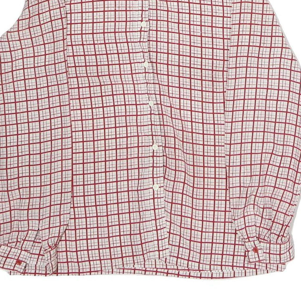 Womens White & Red Checked Shirt M Button Down Long Sleeve Polyester Casual
