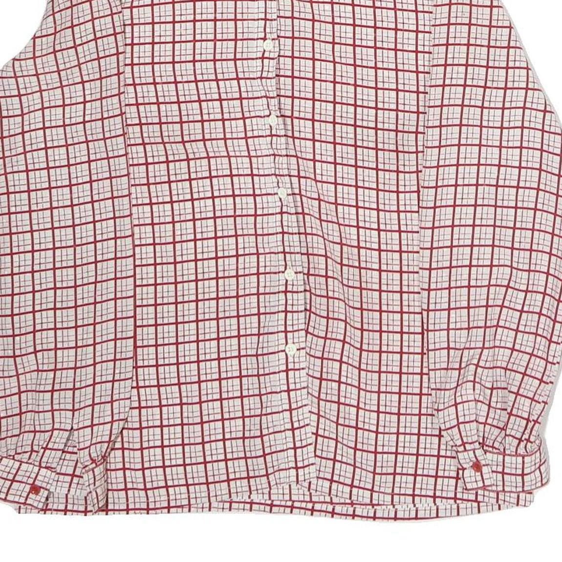 Womens White & Red Checked Shirt M Button Down Long Sleeve Polyester Casual