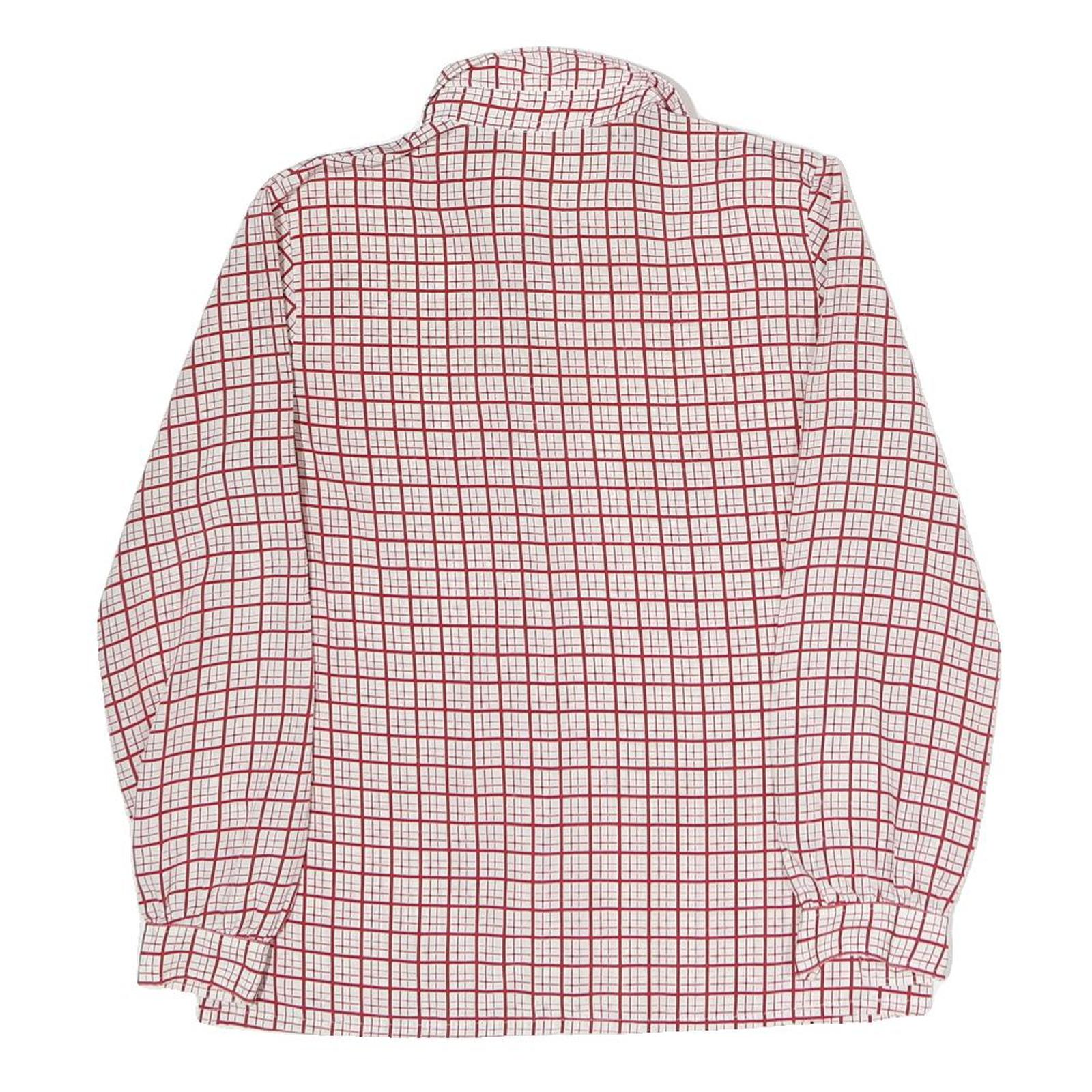Womens White & Red Checked Shirt M Button Down Long Sleeve Polyester Casual