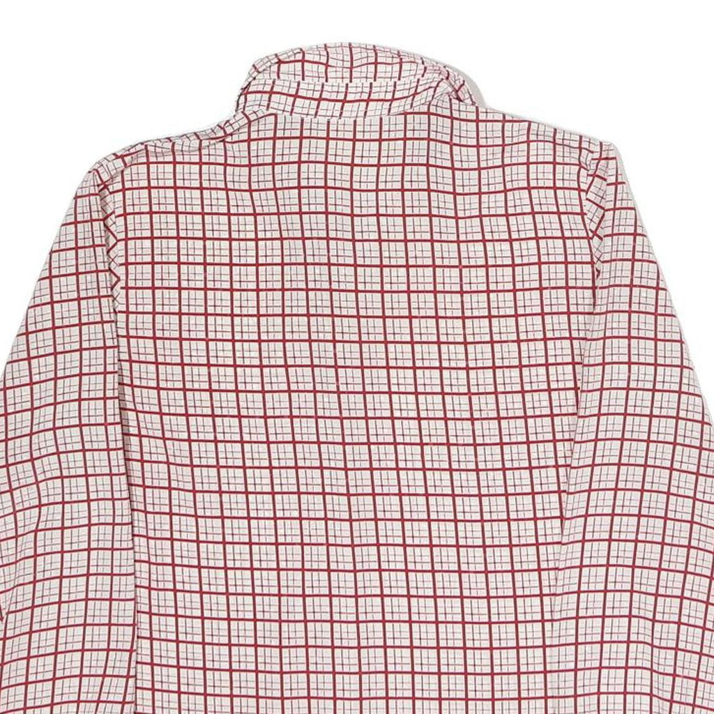 Womens White & Red Checked Shirt M Button Down Long Sleeve Polyester Casual