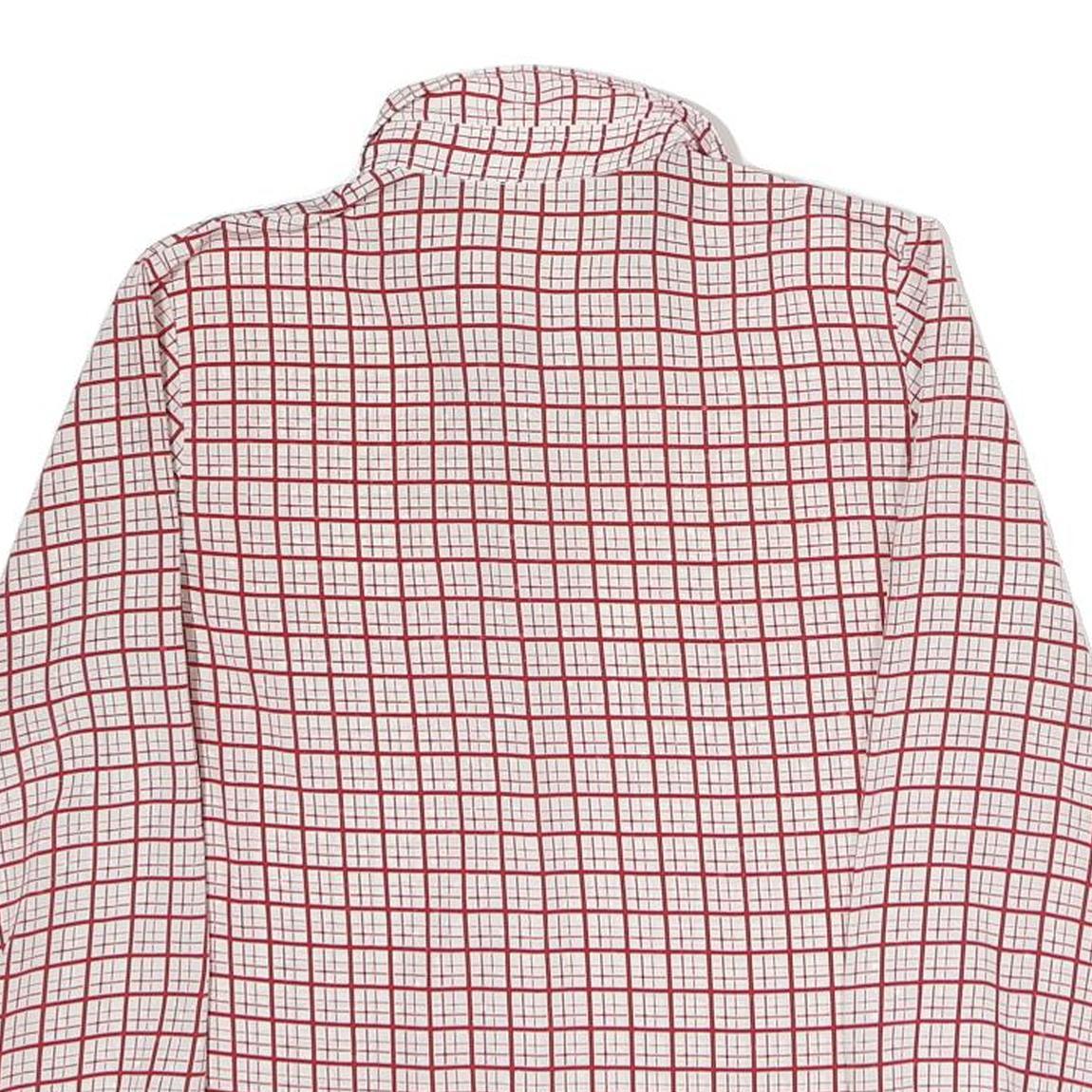 Womens White & Red Checked Shirt M Button Down Long Sleeve Polyester Casual