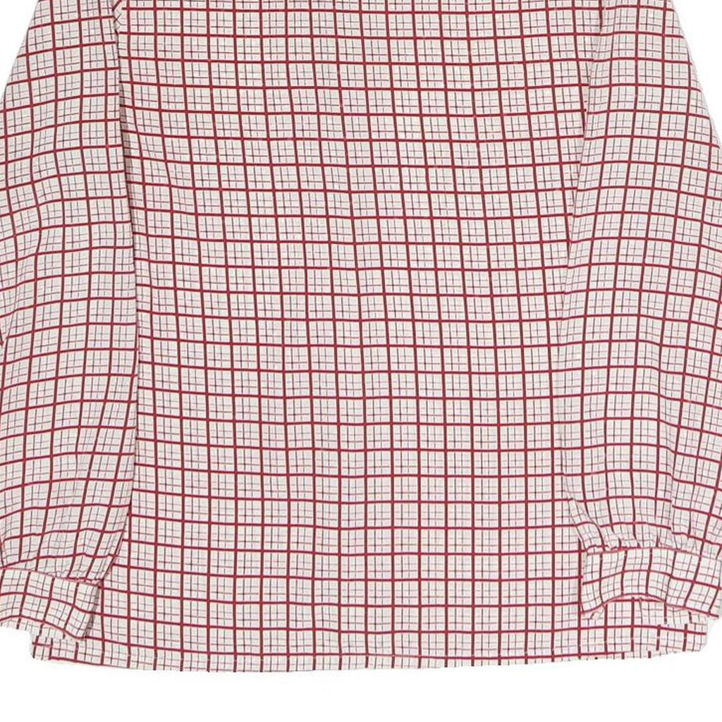 Womens White & Red Checked Shirt M Button Down Long Sleeve Polyester Casual