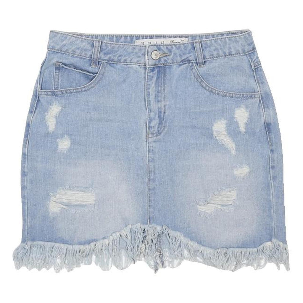 DENIM CO Womens Blue Denim Mini Cotton Blend Distressed Raw Hem Skirt UK 10