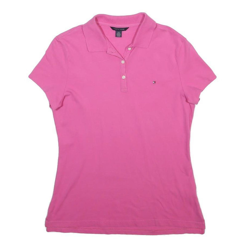 TOMMY HILFIGER Womens Pink Short Sleeve Plain Polo Shirt L Classic Fit