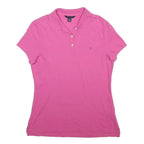 TOMMY HILFIGER Womens Pink Short Sleeve Plain Polo Shirt L Classic Fit