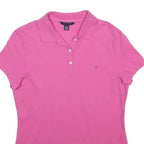 TOMMY HILFIGER Womens Pink Short Sleeve Plain Polo Shirt L Classic Fit